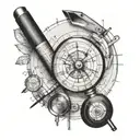 tools and blueprints in a curcular form tattoo design idea
