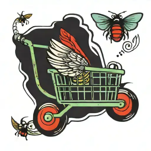 fly with a shopping cart tattoo design idea