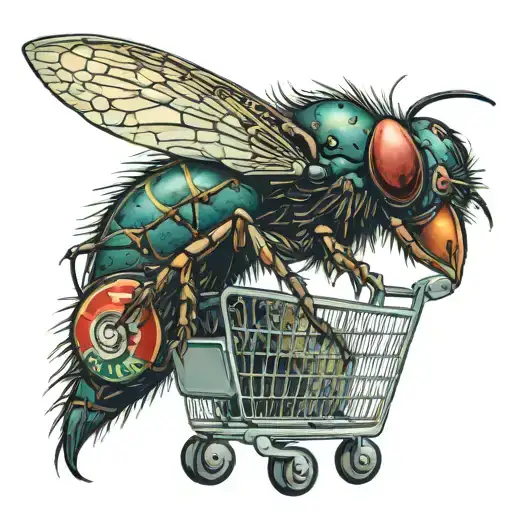 a fly is pushing a shopping cart tattoo design idea
