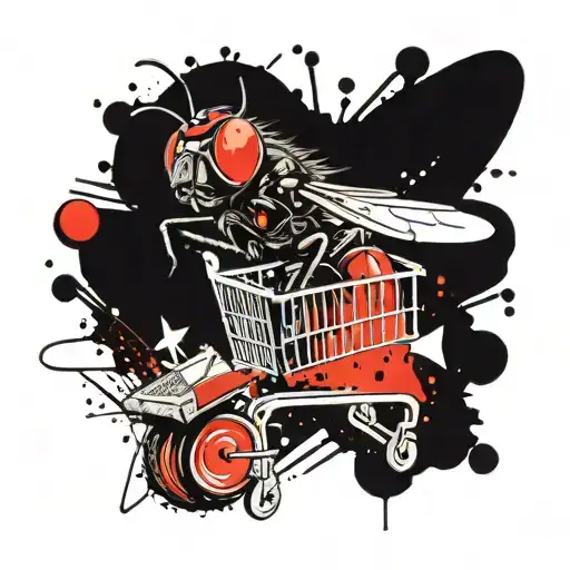 a fly is pushing a shopping cart tattoo design idea