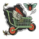 fly with a shopping cart tattoo design idea