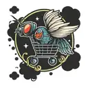 fly with a shopping cart tattoo design idea