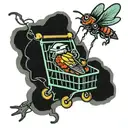 fly with a shopping cart tattoo design idea