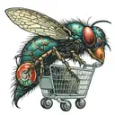 a fly is pushing a shopping cart tattoo design idea