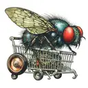 a fly is pushing a shopping cart tattoo design idea