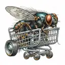 a fly is pushing a shopping cart tattoo design idea