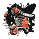 a fly is pushing a shopping cart tattoo design idea