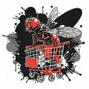 a fly is pushing a shopping cart tattoo design idea