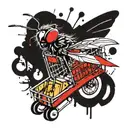 a fly is pushing a shopping cart tattoo design idea