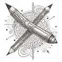 A pencil developing into a weapon with the word liberation in arabic  tattoo design idea