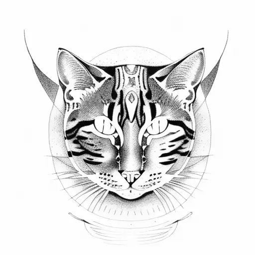 A serene feline perched on a crescent moon tattoo design idea