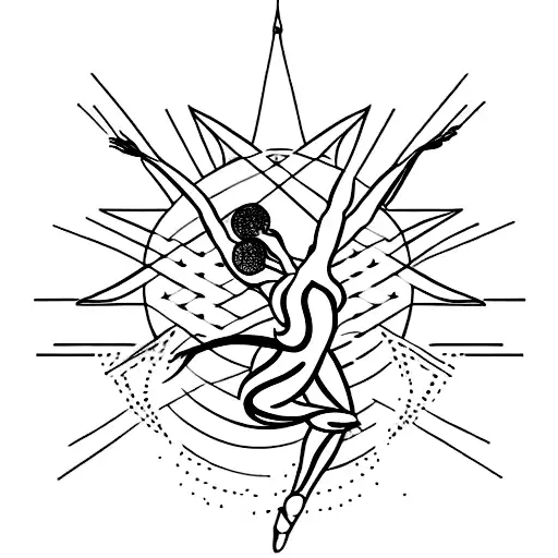 A graceful dancer merging with celestial bodies in a cosmic ballet tattoo design idea