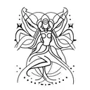 A graceful dancer merging with celestial bodies in a cosmic ballet tattoo design idea