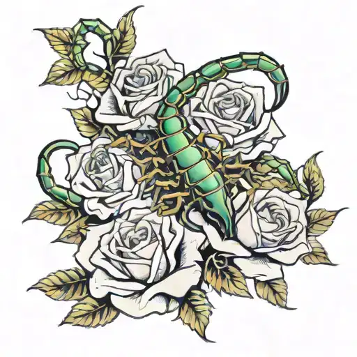 roses scorpion surrounded tattoo design idea