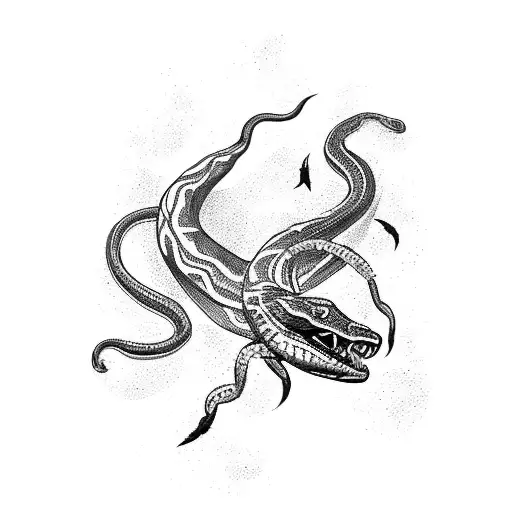 A fierce jiu-jitsu fighter grappling with a venomous snake tattoo design idea