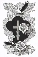 clouds, cross, rose, dove, bible verse tattoo design idea