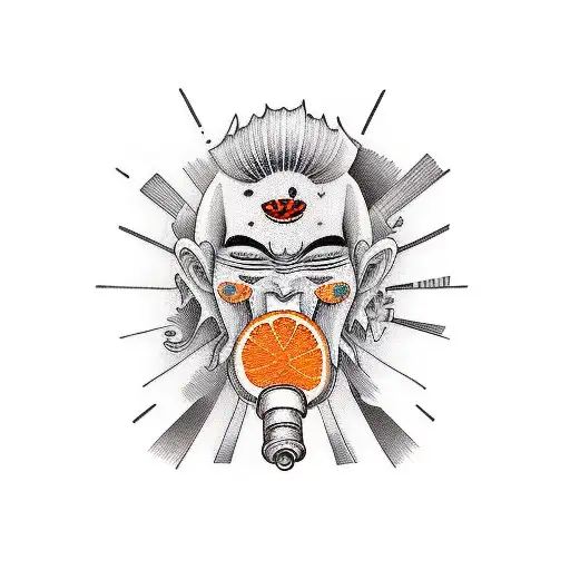 orange juice cartoon with a face tattoo design idea