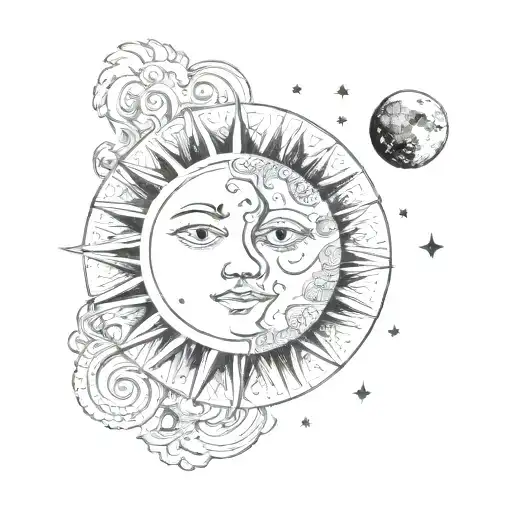sun and moon completing each other half tattoo design idea