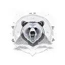 grizzly bear mean looking turning to side to roar, forest drawn inside bears body, head is normal tattoo design idea