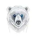 grizzly bear mean looking turning to side to roar, forest drawn inside bears body, head is normal tattoo design idea