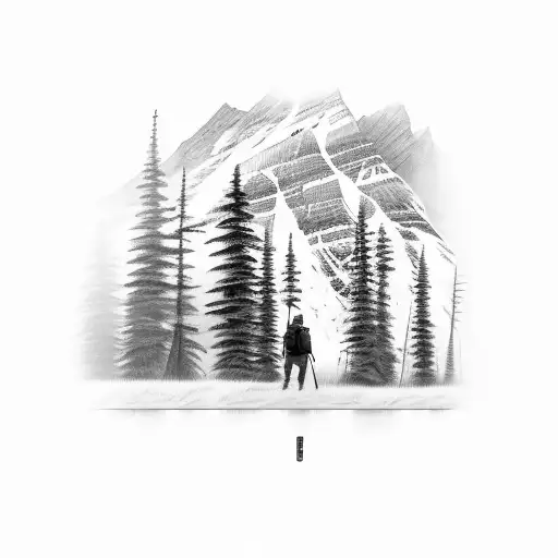 A backpacker capturing a stunning sunset in Jasper National Park tattoo design idea