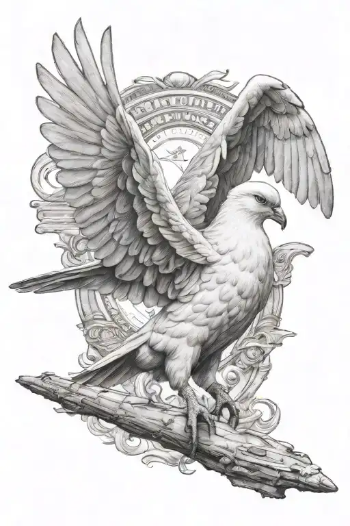 Create a rap-inspired design featuring a military theme with a dove and a lamb symbolizing peace and sacrifice tattoo design idea