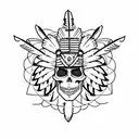 eagle feather with skull wearing a chief headress facing east inside of eagle feather apache sacred circle trash polka tattoo design idea