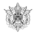 eagle feather with skull wearing a chief headress facing east inside of eagle feather apache sacred circle trash polka tattoo design idea