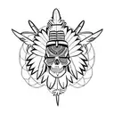 eagle feather with skull wearing a chief headress facing east inside of eagle feather apache sacred circle trash polka tattoo design idea