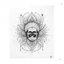 indian skull inside feather  tattoo design idea