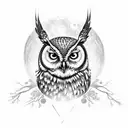 A wise and mysterious owl perched on a branch, with the moon and stars shining brightly in the background tattoo design idea