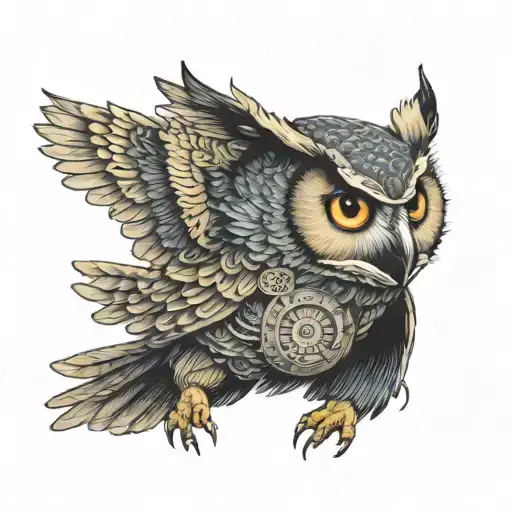 evil owl carrying a cat into sky  tattoo design idea