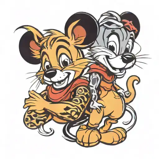 simba and micky mouse tattoo design idea