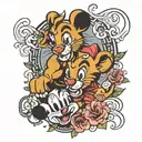 simba and micky mouse tattoo design idea