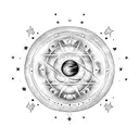 A celestial-themed tattoo design incorporating the number 369, stars, and planets in a sketch style tattoo design idea