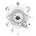 A celestial-themed tattoo design incorporating the number 369, stars, and planets in a sketch style tattoo design idea