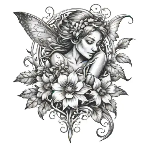 fairy flowers intertwined tattoo design idea