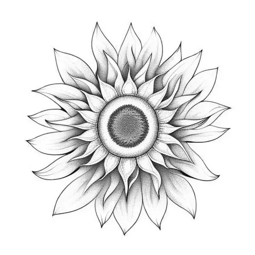 A stylized sunflower with the word 'gratitude' incorporated into the petals tattoo design idea