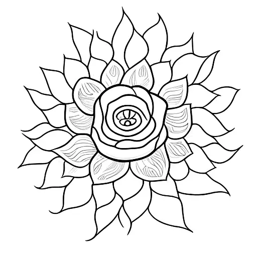A stylized sunflower with the word 'gratitude' incorporated into the petals tattoo design idea