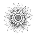 A stylized sunflower with the word 'gratitude' incorporated into the petals tattoo design idea