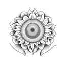 A stylized sunflower with the word 'gratitude' incorporated into the petals tattoo design idea