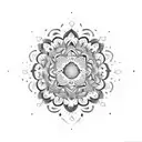 A dotwork mandala tattoo with the word 'gratitude' subtly incorporated into the intricate patterns tattoo design idea