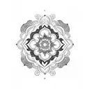 A dotwork mandala tattoo with the word 'gratitude' subtly incorporated into the intricate patterns tattoo design idea