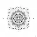 A dotwork mandala tattoo with the word 'gratitude' subtly incorporated into the intricate patterns tattoo design idea