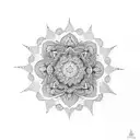 A dotwork mandala tattoo with the word 'gratitude' subtly incorporated into the intricate patterns tattoo design idea