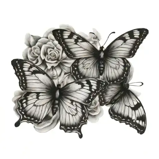 3 butterflies flying tattoo design idea