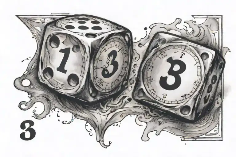 Two dice showing the time 13:36 tattoo design idea