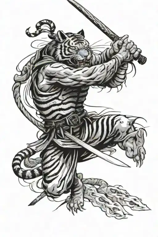 Korean tiger with seven samurai movie poster swords and Korean goblin tattoo design idea