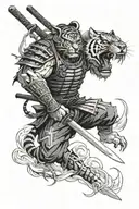 Korean tiger with seven samurai movie poster swords and Korean goblin tattoo design idea