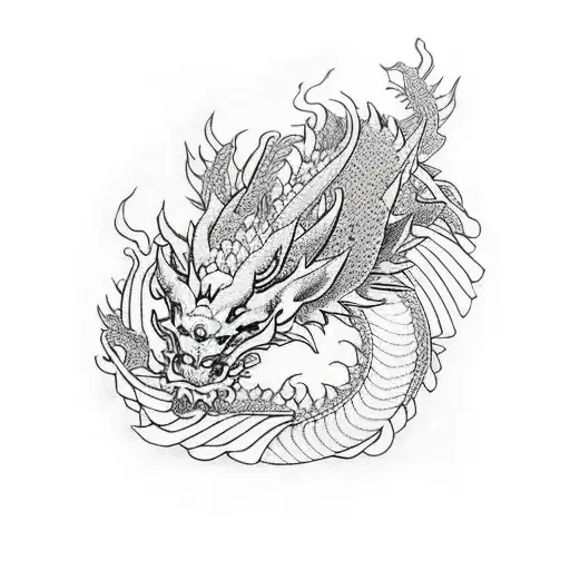 dragon and peonies  tattoo design idea